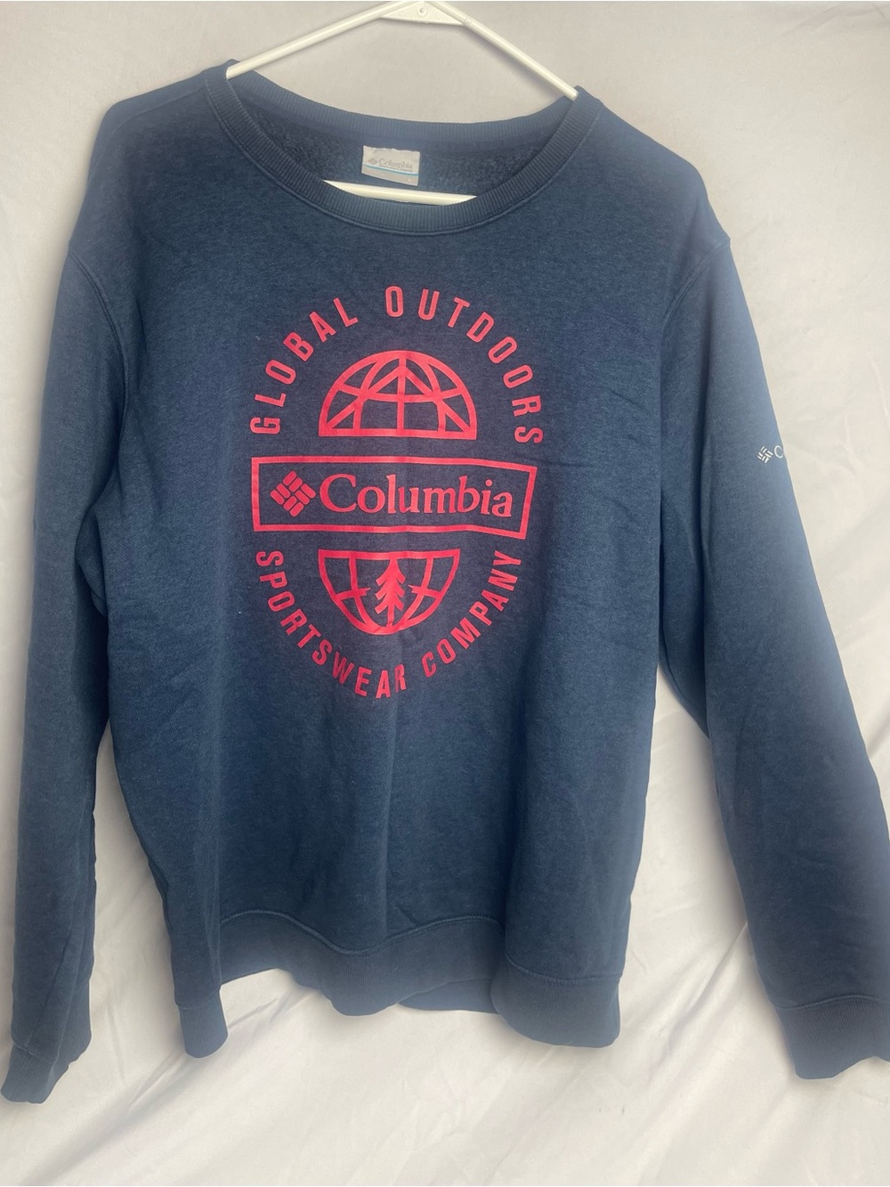 Columbia Navy Crewneck Sweatshirt with Pink Logo Graphic